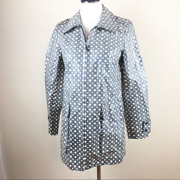 INC Blueish Gray Polka Dot ZIP Up Wax Coat Size S - Picture 1 of 10